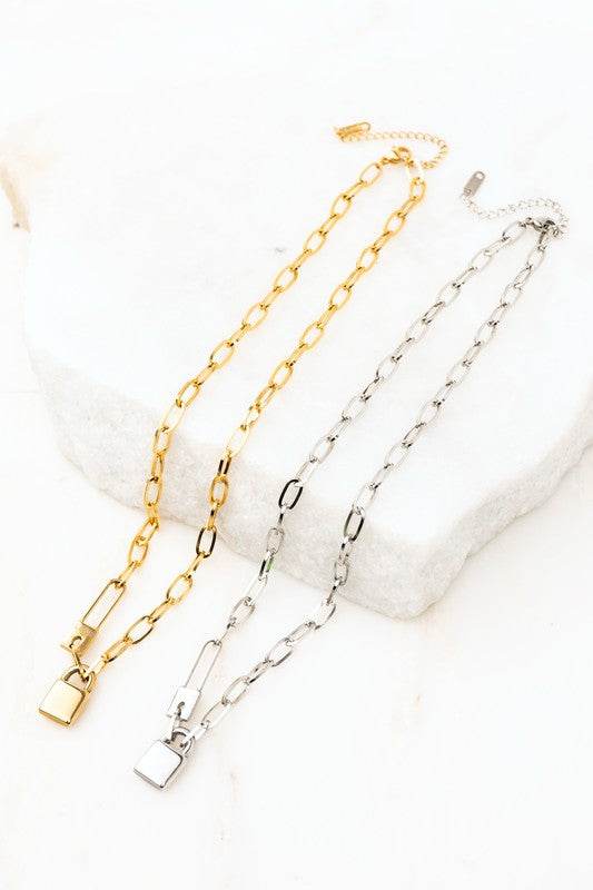 18K STAINLESS STEEL LOCK & CLIP CHAIN NECKLACE